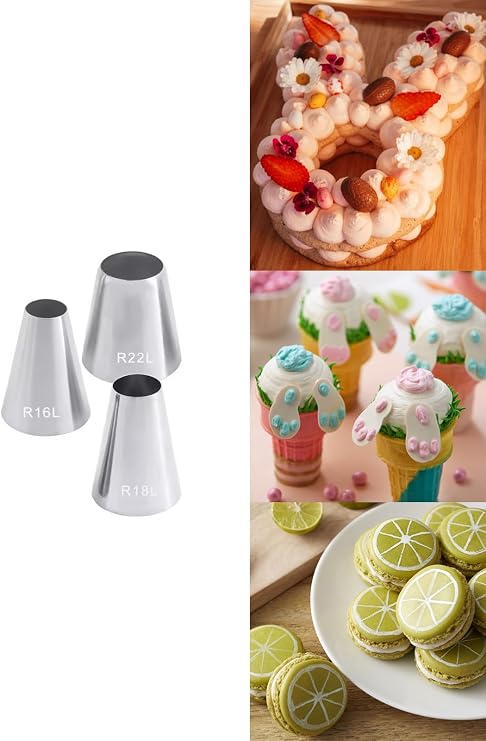 Extra Large Round Piping Tips Set, R18L R22L R16L Jumbo Icing Tips, 3 Pcs