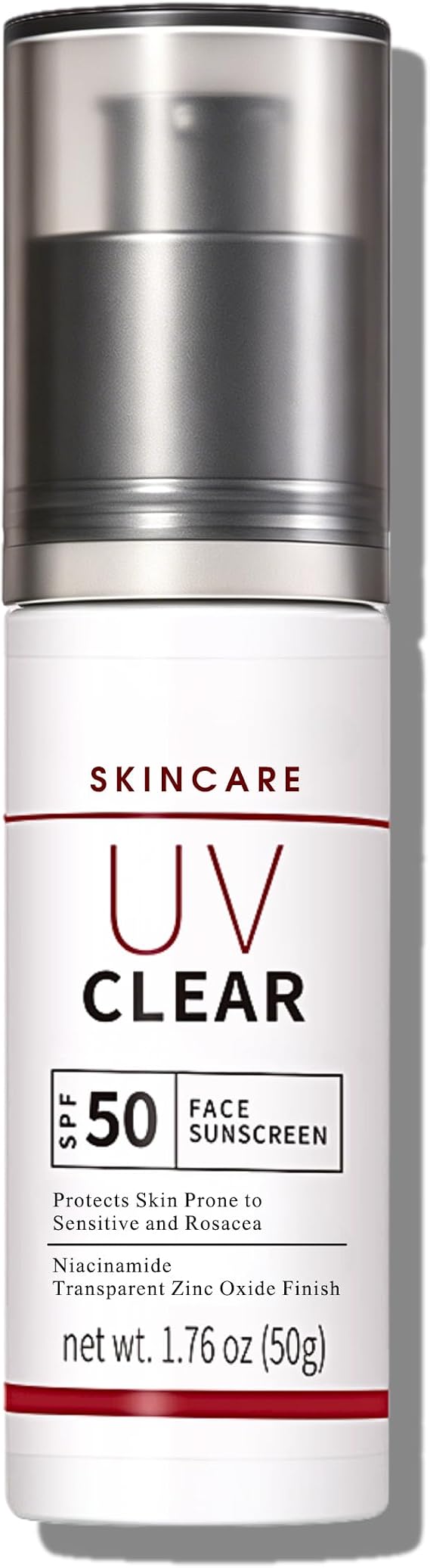 Mineral Sunscreen SPF 50 Face, Zinc Oxide Sunscreen for Sensitive Skin, Daily Sun Cream SPF 50, UV Clear Broad-Spectrum, Lightweight, Non-Greasy, No White Cast, Perfect Under Makeup, 50ml