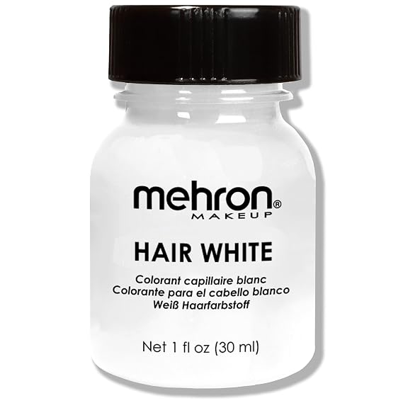 Mehron Hair White, Temporary Hair Paint for Old Age SFX | 1 Fl oz Washable White Hair Color for Theater, Cosplay, Halloween. Old Age Hair Makeup. Cruelty Free, Made in the USA.