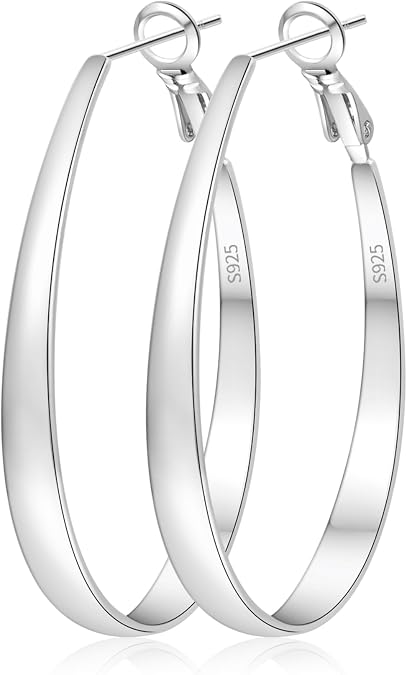 KUMIKUMI Silver Hoop Earrings for Women,Oval Hypoallergenic Sterling Silver Hoop Earrings Lightwieght Large Hoops Earring for Women Gifts