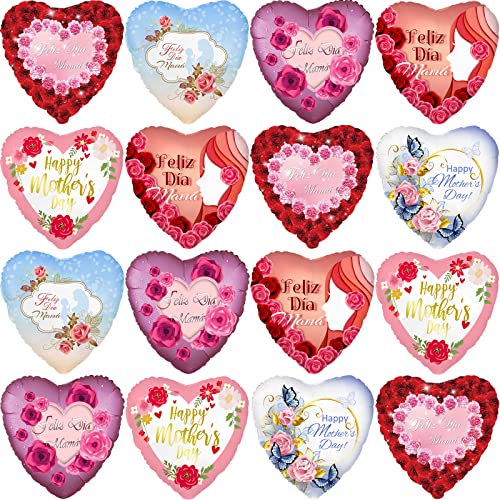 Mother's Day Balloons,18 PCS 17 Inch Happy Mother's Day Balloons,Heart-Shaped Foil Balloon,Mothers Day Decoration