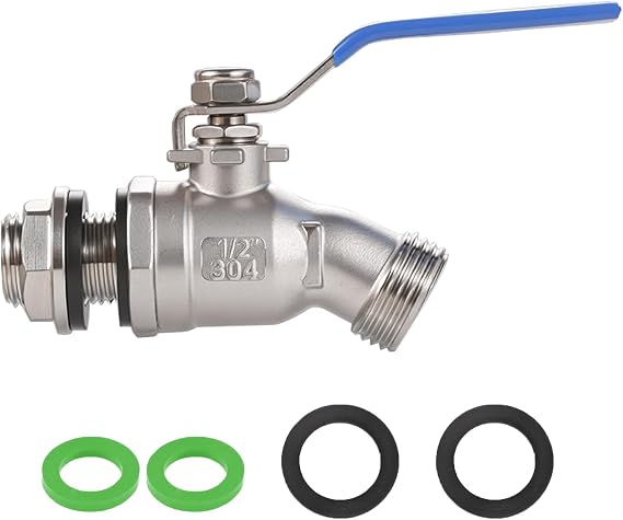 High Flow Rain Barrel Spigot, Lead-free,304 Stainless Steel Faucet Kit for Plastic and Other Top Open Barrel, Quarter Turn Spigot