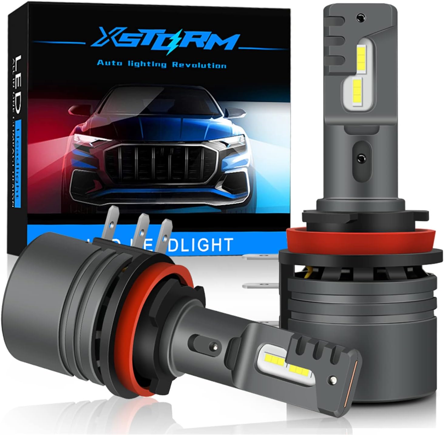H15 LED Headlight Bulb, 15000LM High Low Beam Conversion Kit, 6500K Cool White, Halogen Replacement, Pack of 2