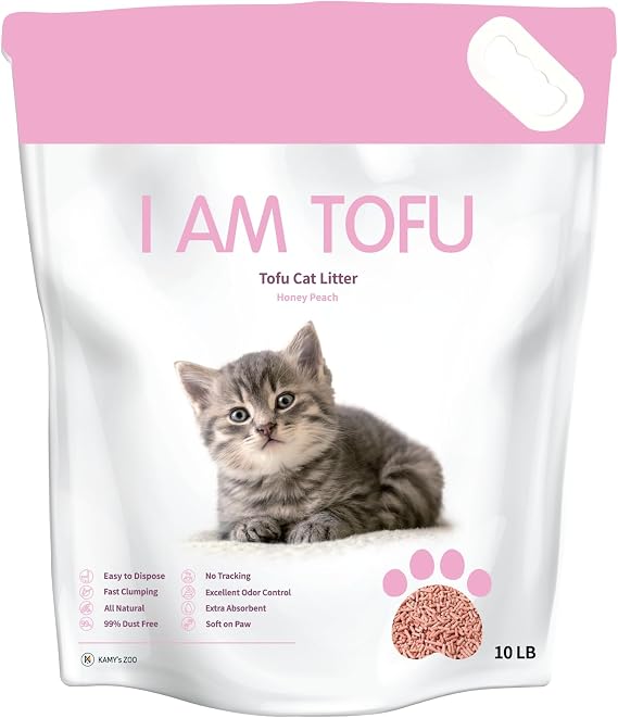 I AM TOFU - Tofu Cat Litter, Low Dust Lightweight Clumping Litter with Odor Control (10 LBS, Honey Peach)