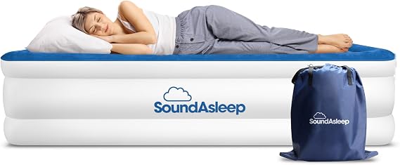 SoundAsleep Dream Series Raised Twin Air Mattress, Built-in Pump, Blue