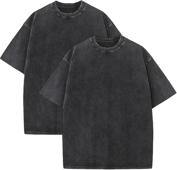 Pump Covers T-Shirts Men Oversized Tees Workout Tshirts 2 Pack Cotton Acid Wash Streetwear Grunge T Shirt