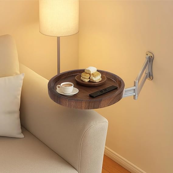 Extendable Desk Wall Mount Round Table, Foldable Tray, Space Saving