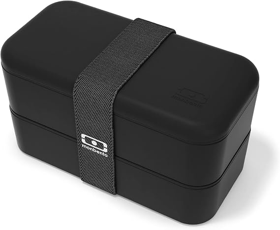 monbento - MB Original Black bento box - 2 tier leakproof lunch box for work/school lunch packing and meal prep - BPA free - Food grade safe food containers