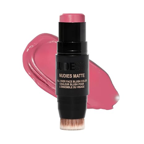 Nudestix Nudies Blush Stick 3-in-1 Cream Blush for Cheeks, Eyes & Lips with Built-In Brush | Soft Matte Finish for a Natural Flush