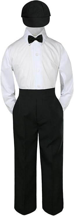 4pc Baby Toddler Boy Wedding Party Suit Black Pants Shirt Bow tie Hat Set 5-7