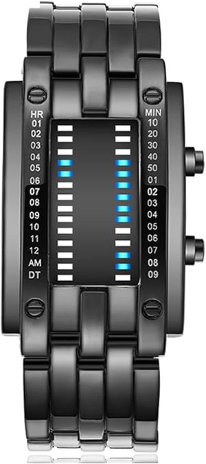 Creative Mens Binary Matrix Blue LED Digital Watch, Mens Binary Blue LED Digital Watch, Digital LED Waterproofs Outdoor Casual Black Plated Waterproofs Backlight Bracelet Watches 9.4 * 0.9in