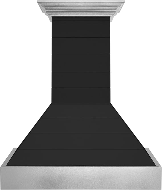 ZLINE 36 in. Wooden Wall Mount Range Hood in Rustic Shiplap Black Finish with Stainless Steel Accents (365CC-36)