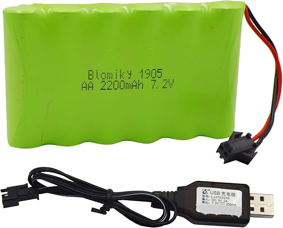 Blomiky 7.2V 2200mAh Ni-MH Rechargeable AA Battery Pack with SM-2P Black Plug and USB Cable for Old Version 15 Channel 2.4G Huina 1550 550 RC Excavator / 7.2V NiMH