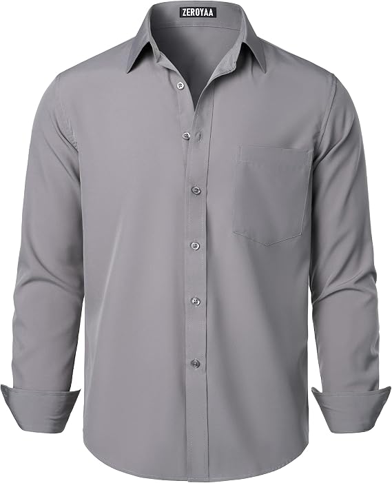 ZEROYAA Men's Regular Fit Wrinkle-Free Button Up Dress Shirt