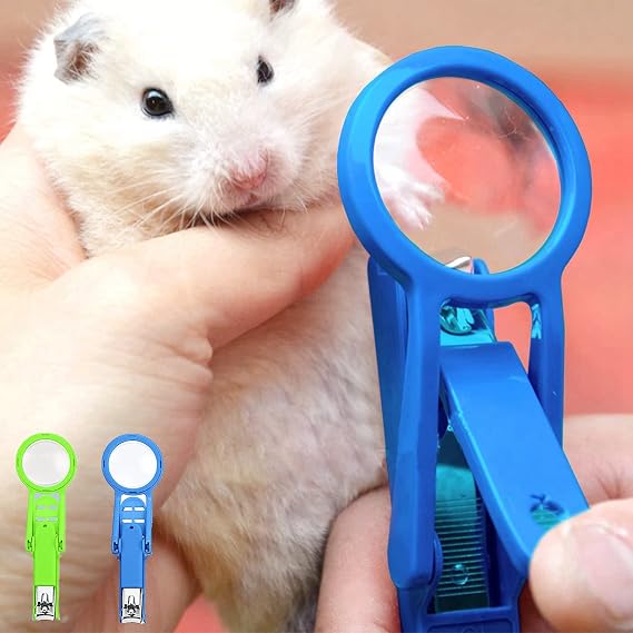 2 Pack Hamster Nail Clippers with Magnifying Glass Stainless Steel Claw Toenail Trimmer for Hedgehog Rabbit Guinea Pig Ferret Hamsters Chinchilla Pet Grooming Supplies (2 Pack (Blue+Green))