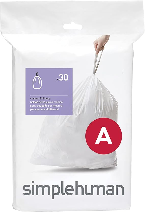 simplehuman Code A Custom Fit Drawstring Trash Bags in Dispenser Packs, 30 Count, 4.5 Liter / 1.2 Gallon, White