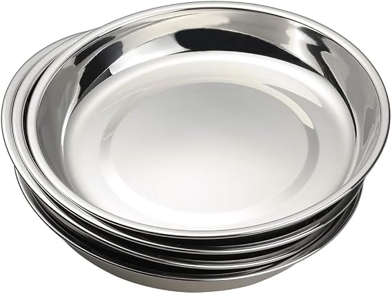 Stainless Steel Dinner Round Plates, 4 Pack Food Grade Plates