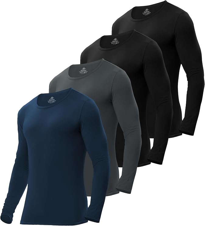 URATOT Men's Thermal Underwear Tops Crewneck Fleece Lined Long Sleeve Tops for Men Base Layer Cold Weather Winter Warm