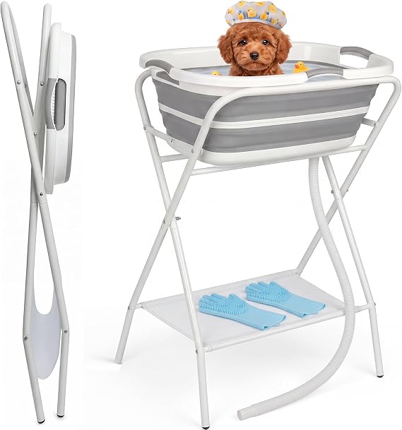 2-in-1 Elevated Dog Bath Tub, Washing Station for Small & Medium Pets