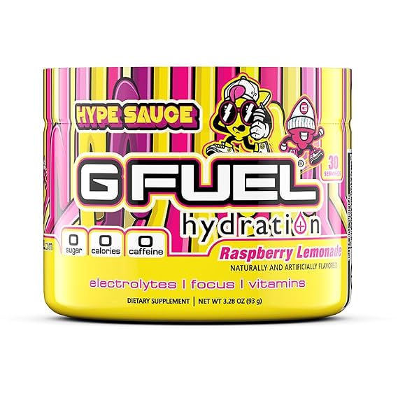 G Fuel Hype Sauce Supreme Hydration, Electrolyte Powder Mix for Energy & Focus, Sugar and Caffeine Free Supplement with Essential Vitamins & Minerals, Raspberry Lemonade Flavor, 3.3 oz - 30 Servings