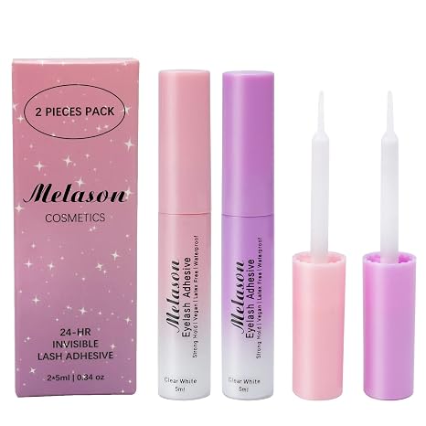 Best Eyelash Glue,Super Strong Hold Eyelash Adhesive,Fast Drying,Latex Free Vegan Waterproof Hypoallergenic Strip Lash Adhesive,Suitable for Senstive Eyes, 2pcs/Pack, 5mlx2 0.34fl.oz