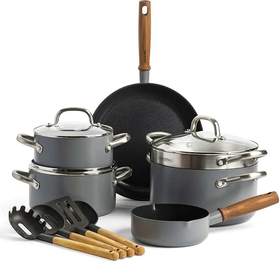 GreenPan Mayflower Pro 13 Parça Pişirme Seti – Thermolon™ Infinity Pro Yapışmaz, PFAS’sız, İskandinav Tasarım, Ahşap Saplı