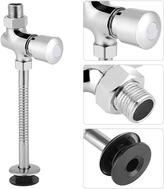 VIFERR Urinal Flush Valve, Toilet Flush Valve Button Type Manual Push Button Delay Automatic Shutoff Toilet Tank Parts Replacement