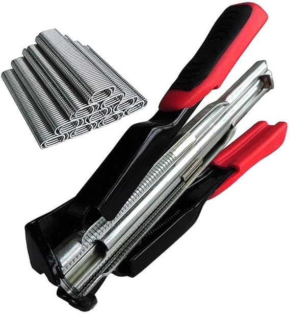 Hog Ring Pliers Automatic with 1000pcs C Type Nails Fencing Pliers Animal Wire Cage Clamp Cage Installation Equipment Seal Bag Car Cushion Repairing Tools