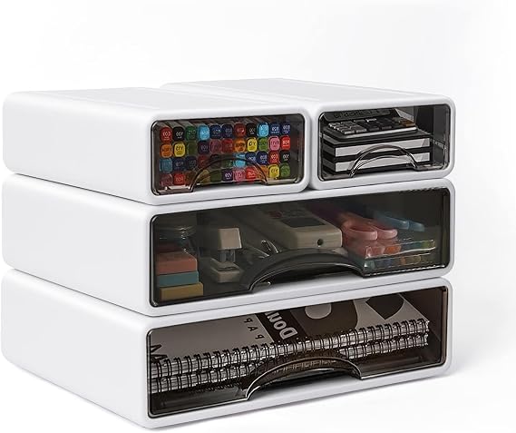 Stackable Desk Organizer with 4 Drawers, 3 Tier Stackable Desk Organiser