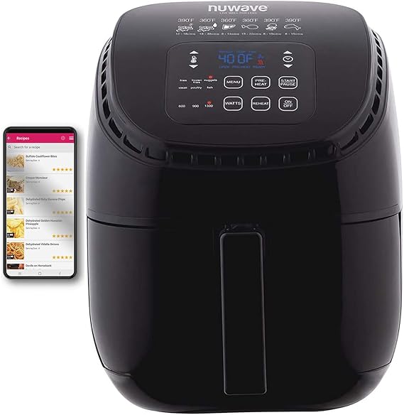 NUWAVE Brio 3-Qt Air Fryer, Touch Screen Digital Controls & Easy to Read Display, 100-400F Temperature Controls in 5 Increments, Linear Thermal (Linear T) Technology, Built-In Safety Features