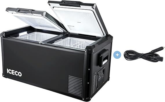 ICECO 90L Portable Car Refrigerator With SECOP Compressor, Multi-directional Opening Lid, 0F to 50F, DC 12/24V, AC 110-240V, 12v refrigerator & car freezer, Home & Car Use, Extension Cord