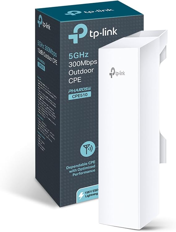 TP-Link 5GHz N300 Long Range Outdoor CPE for PtP and PtMP Transmission | Point to Point Wireless Bridge | 13dBi, 15km+ | Passive PoE Powered w/Free PoE Injector | Pharos Control (CPE510) White