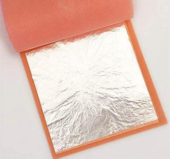 GLC Gold Leaf Silver Leaf, 99.9% Pure Silver Leaf 100pcs 4 x 6 Inch for Sweets Deco,Cake Baking