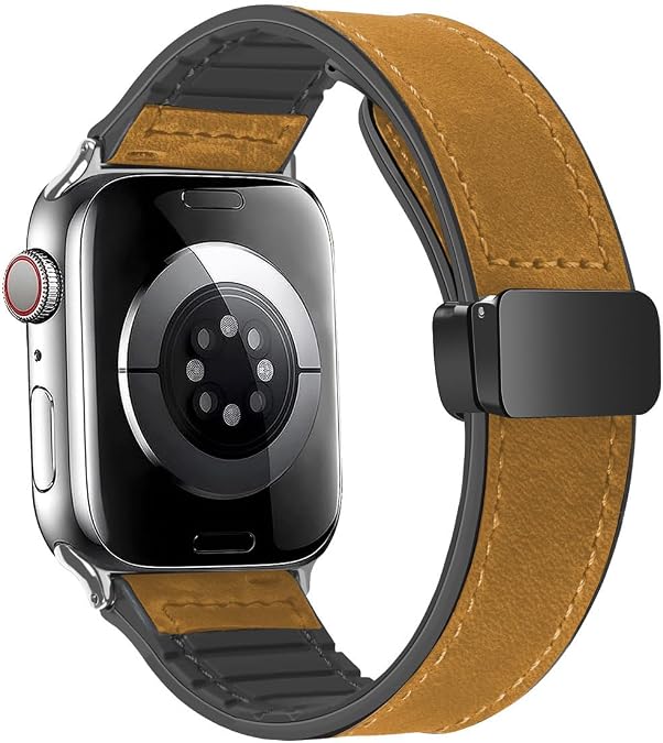 Senter 22mm Quick Release Soft Leather magnetic folding Replacement band for Huawei watch GT4 46MM/watch 4/watch 4 pro/WATCH Ultimate/watch GT3 SE Smart Watch, Light Brown