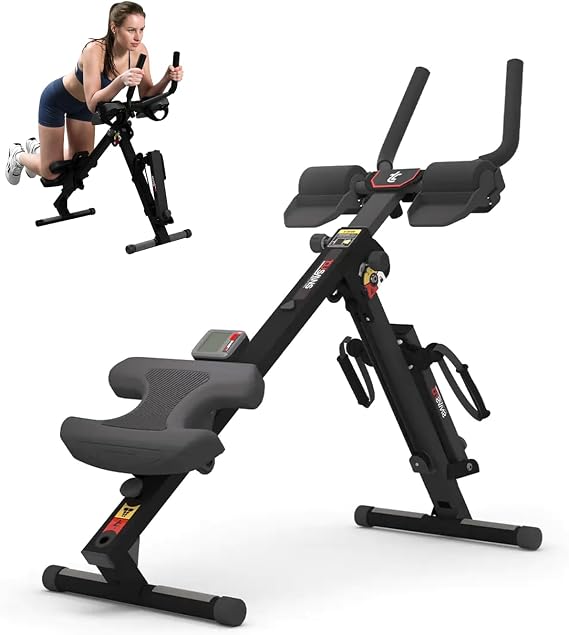 TOUSAINS 3 in 1 Ab Machine, Foldable Rowing Machine & Cable System, Core Trainer for Abdominal Workout, 4-Level Height & 2 Resistance Levels, Home Gym Equipment for Weight Loss & Sculpting