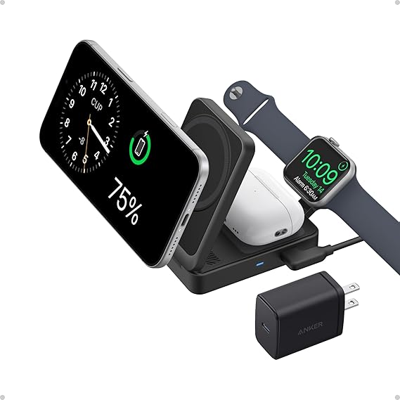 Anker MagGo 3in1 Kablosuz Katlanır Şarj B25M8, Siyah