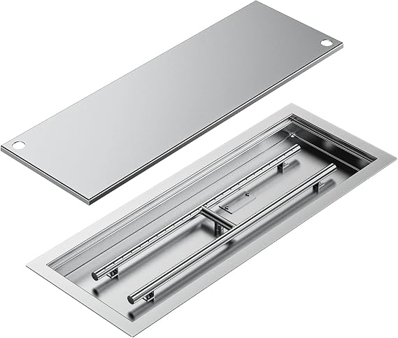 Skyflame Rectangular Stainless Steel Fire Pit Pan & Burner, 24x8 Inch