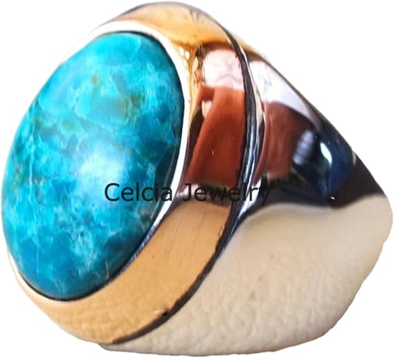 Natural Abalone Shell Gemstone Ring, Real 925 Sterling Silver Heavy Jewelry, Signet Statement Ring, Birthday Gifts For Boyfriend, Two Tone Ring