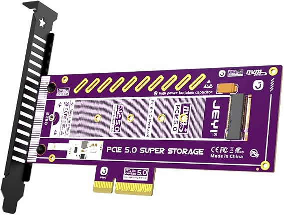 JEYI PCIe 5.0 4X to M.2 NVMe Adapter Card for Gen5 SSDs, 128Gbps