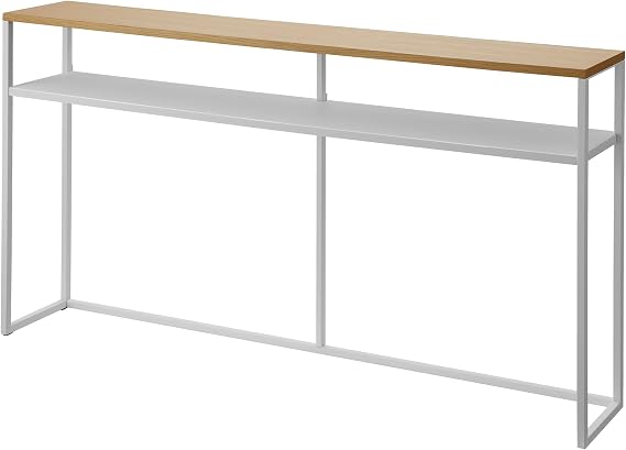 YAMAZAKI Home Tower Long Console Table for Entryway Or Hallways, Narrow Behnd Sofa Table with Wooden Top