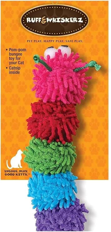 Pom Pom Caterpillar Cat Toy Nubby Plush On Stretchy Rope with Catnip