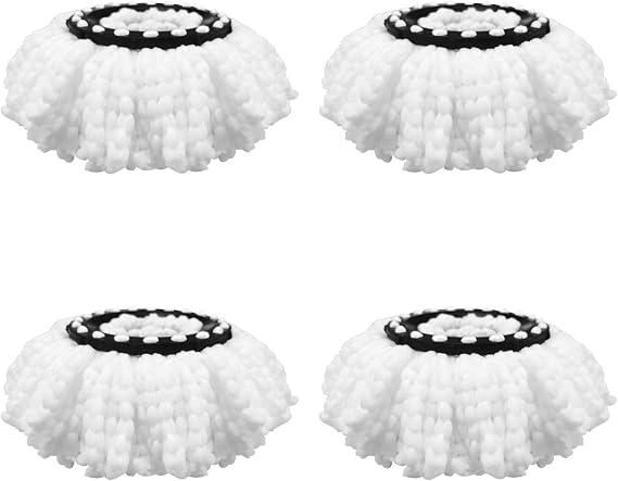 4 Pack Microfiber Spin Mop Replacement Heads, Round Refills, White | 4 Pack Microfiber Spin Mop Replacement Heads for 360 Spin Mop System, Round Refills