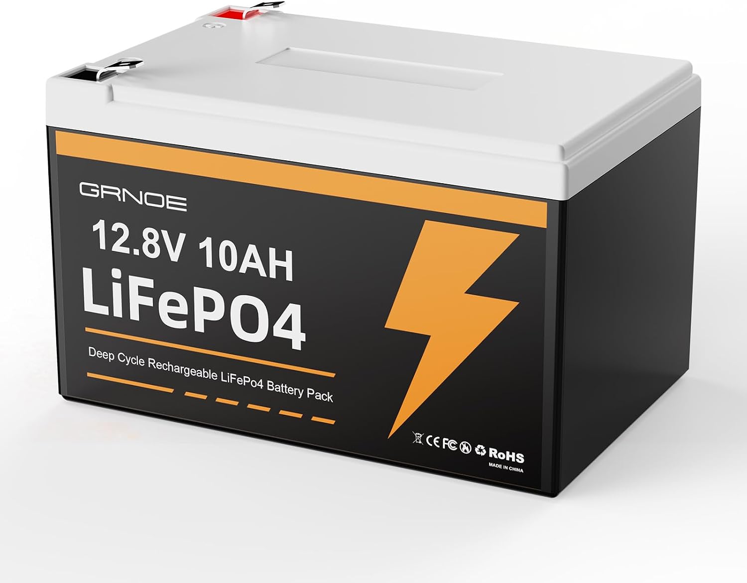 12V 10Ah LiFePO4 Battery, Up to 3000 Deep Cycles Rechargeable Lithium Battery with Built-in 10A BMS for Solar System, Power Wheels, Fish Finder, Outdoor Camping, Scooter