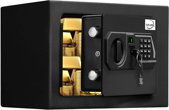 Tenamic Safe Box 0.23 Cubic Feet Electronic Digital Security Box, Keypad Lock Box Cabinet Safes, Solid Alloy Steel Office Hotel Home Safe, HB17 Black
