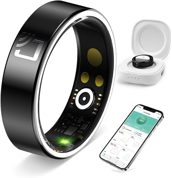 Ceramic Smart Ring for Men Women -Sleep Tracker Ring with Heart Rate Monitor,Blood Oxygen, Blood Pressure and Pedometer Ring, 8 Sport Modes Fitness Tracker (#8)