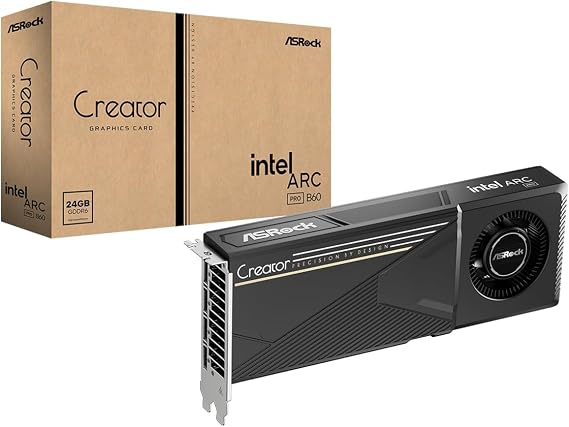 ASRock Intel ARC Pro B60 Creator 24GB Graphics Card - Intel Xe2-HPG Architecture, 24GB GDDR6, PCIe 5.0, 4x DisplayPort 2.1 Ports, Fan Design, 0dB Quiet Cooling