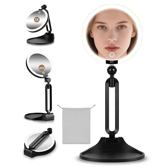 40X/1X Makeup Magnifying Mirror with Lights, 6inch Double-Sided LED Mirror