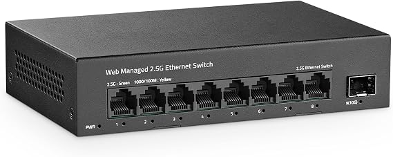 8 Port 2.5G Managed Switch, 8 x 2.5Gbps Base-T Ports and 10G SFP+ Slot, Support LACP/QOS/VLAN/IGMP, Mini Metal Fanless 2.5Gb YuLinca Easy Web Switch