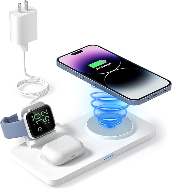 Magnetic Wireless Charger, GEEKERA 3 in 1 Wireless Charging Pad, Charging Station for iPhone 16/15/14/13/12 Pro Max/Pro/mini, Apple Watch Ultra/SE/8/7/6/5/4/3/2, AirPods Pro/3