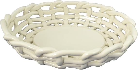 12"" Inch Spaghetti Style Ceramic Oval Fruit Bowl, White